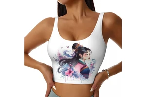 Women Cartoon Print Crop Top Sleeveless Tank Summer Stretch Fitness Yoga Gym Sports Bra Casual Streetwear Workout Vest