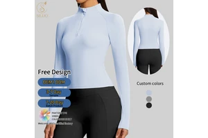 Women's Breathable Half Zipper Sports Nude Wear Tight Contrast Colors Plus Size Features Solid Yoga Top for Running Fitness
