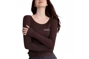 Designer Customized AIL Spring Autumn Women's Crew Neck Yoga Top Pleated Slim Fit Long Sleeve Pilates Running Suit Quick Dry