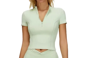 Custom Outdoor Stretchy Running Fitness Short Sleeve Yoga Top Stand-up Collar Zipper Tight Slim Sports Top
