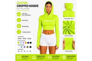Custom Sun Protection Hooded Fishing Shirts Neon Colors UPF50+ Quick-Dry Cropped Rash Guard Women's Surf Swim Crop Tops