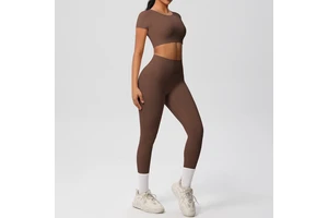 Double-sided for Breathable Sports Yoga Running Fitness Short-sleeved Two-piece Spot Yoga