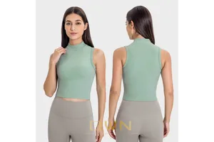 Vertical Ribbed Moisture-wicking Waist-Shrinking and Anti-shock Women Sports Vest Water-cooling High-Collar Yoga Sports tank Top