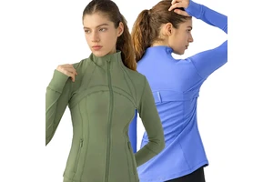 Women's Stand Collar Full Zip Yoga Top Lady Long Sleeved Sports Jacket Female Lightweight Midriff Running Coat