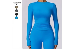 Custom logo Spring Women'S Round Neck Sports T-Shirt Wholesale Lightweight Running Sports Tights Fitness Yoga Long Sleeve Tops