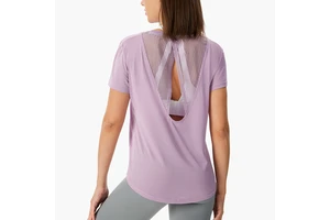 Aoyema Sports Short-Sleeved Women Loose Fitness Clothes Large Size Quick-Drying T-Shirt Yoga Tops Mesh Breathable Blouse