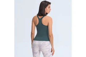 Women's Sleeveless U Neck Tight Gym Wear High Stretchy Padded Racerback Yoga Long Top