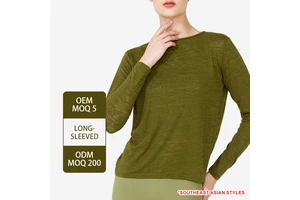 YC253 Women's Breathable Yoga Vest Quick Dry Loose-Fitting Wear Long Sleeve Round Neck Yoga Top for Training Gym Wear