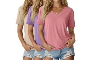 Plus Size S-5XL Women's Summer V-neck Short Sleeve Regular Fit Breathable Spandex/Cotton T-shirt