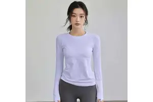 Women's Nylon Yoga T-Shirt Breathable V-Neck Top with Drawstring Pleated Waist Autumn New Release with