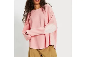 Custom Women's Waffle Knit Crew Neck Long Sleeve Top Loose Fit Casual Base Layer Loungewear Shirt Manufacturer