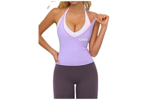 Women V-Neck Halter Yoga Vest Tight Fit Fashion Sports Bra for Running & Gym Slim Fit Yoga & Outdoor Running Sports Vest