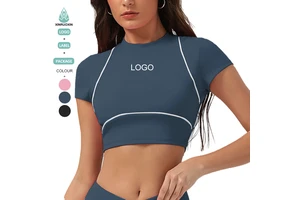 New Spandex/Nylon Solid Quick-Dry Short-Sleeve Women's Sports Running Fitness Breathable Seamless Yoga Top
