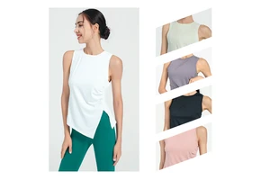 Women's New Fashion Sleeveless Yoga Top Quick Dry Loose Thin Gym Sport Vest Athletic Workout Training Vest