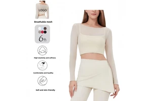 Designer Customized AIL Women's 2-in-1 Quick Drying Fitness Suit Long Sleeve Yoga Top Built-in Chest Cushion Slimming Mesh