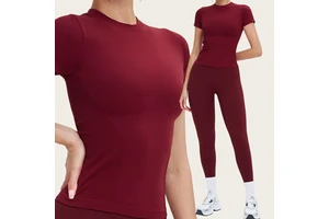 Custom High Elastic Seamless Compression Women Short Sleeve Tight Yoga Fitness Gym Running Top