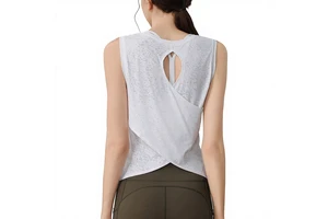 Women's Spandex/Nylon Double-sided Bow Collar Breathable Yoga Fitness Tank Top for Summer
