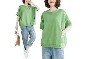 Plus Size 4XL Women's Summer Casual Breathable 240g Loose Print O-Neck Short Sleeve T-Shirt Fleece Spandex/Polyester Anti-shrink