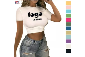Custom Logo Women Solid Print T-shirts Women Stylish Short Sleeve Crop Tops T-shirts Sexy Shirts For Women New Styles