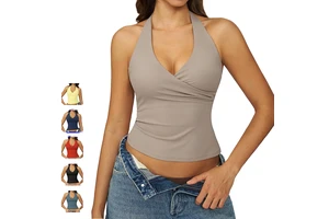 Women's Casual Cross-Border Overlapping V-Neck Halter-Style Yoga Tank Top Brushed Tight-Fitting Quick-Drying Sports Summer