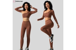 Asymmetric Design High-Stretch Reversible Yoga Top & Pants Long Sleeve Quick-Dry Fitness Wear for Pilates Training