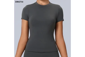 Wholesalers New Model Female Sportswear High Stretch Neck Short-Sleeved Fitness Yoga T-Shirt Breathable Plus Size Running