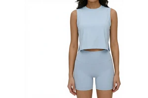 New Style Sleeveless Yoga Tank Top Women's Navel-Baring Short Loose Sports Blouse Spandex/Nylon Lightweight Breathable Solid