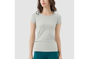Breathable Seamless Four Way Stretch Round Neck Plain Gym Short Sleeve Women's T-shirts