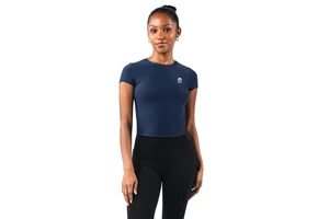 Womens Double Layered Short Sleeve Tee Anchor Blue Soft Stretch Fit Gym Yoga Workout Training Wear