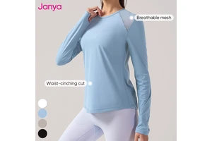 Janya Women's Active Wear Casual Crew Neck Workout Sports Top Long Sleeve Quick Dry Gym Fitness Mesh Breathable Yoga Tops