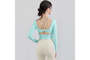 Fall/Winter Cross-Back Yoga Long Sleeve Women's Strap Chest Pad Backless Crew Neck Slim Lightweight Four-Way Stretch Sports