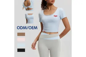 Butterfly Back Yoga Top Removable Pads Short Sleeve Breathable Mesh for Gym Fitness Supplier