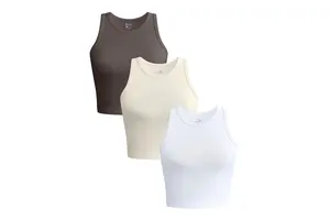 Women's Breathable Lightweight Spandex Tank Top Yoga Sports Short T-shirt with round Neck Sleeveless and Tight Fit Design
