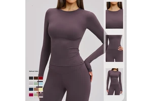 Women's Long Sleeve Breathable Lightweight Four-Way Stretch Compression T-Shirt for Sports Yoga Gym Fitness Active Athletic Wear