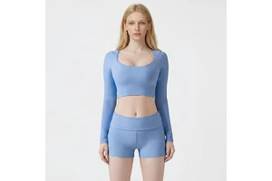 Autumn Women's Ribbed Tight Breathable Long-sleeved T-shirt Yoga Clothes Running Quick-drying Fitness