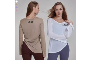Manufacturer Hot Sell Long Sleeve Sports Top Side Drawstring Gym Fitness Sportswear Loose Custom Strength Training Yoga Top