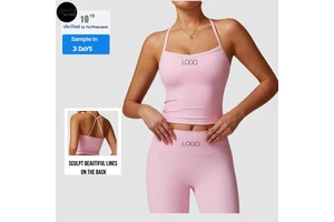 Women Yoga Tank Top Print Front Brushed Nylon Spandex Quick-Dry Four-Way Stretch Skinny Fit Sports Bra Workout Top