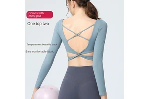 Yoga Clothing Women's Breathable Skinny Fit Chest Pad Sports Top Long Sleeve Running Pilates Training Fitness Crossover Sports