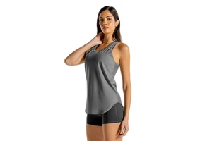 Women's Lightweight Athletic Yoga Workout Tank Tops Racerback V-neck Lace Button Tassel Ribbons 100% Cotton Fleece Gym Sports