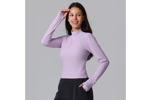Women's Half Zipper Tight Sports Tops Gym Fitness Shirt Long Sleeve Breathable Soft Workout Wear Slim Fit Yoga Long Sleeve Top