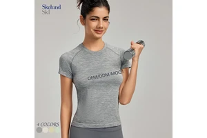 Skelund Custom Women's Outdoor Running Yoga Seamless Short Sleeve - Breathable Waist - Cinching Slimming Top