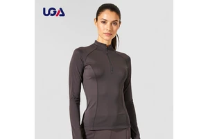 Breathable Quarter Half Zip Zip Collar Long Sleeved Slim Fit Sports Athletic Workout Yoga Tops T-shirt for Yoga Gym Running