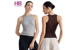 HB Custom Women's Breathable Ribbed Four-Way Stretch High Support Gym Running Yoga Tank Top Crew Neck High Quality Fitness Wear