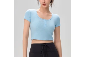 Hollow Waist Mesh Lightweight Breathable Yoga Short Sleeve Four-Way Stretch Quick Dry Sport Top Two-in-One Design for Indoor