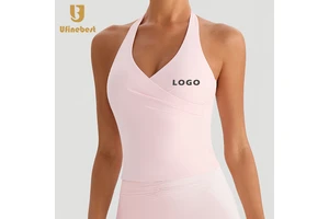 Women's High Support Active Running Yoga Crop Top Plus Size Gym Workout V-Neck Crisscross Built-In Bra Breathable Halter Front