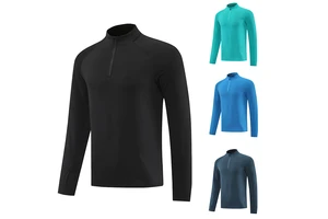 Men's Half-Zip Stand Collar T-Shirt Trendy Long Sleeve Active Tops High Quality Casual Sportswear for Spring & Autumn