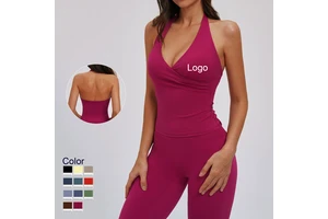 Deep V Neck Wrap Gym Backless Padded Bra Yoga Vest Tight Brushed Sports Bra Outdoor Running Fitness SeamlessTank Top