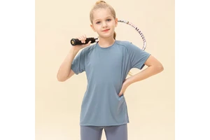 Summer Ice-feeling Breathable Kids Wear Sports Running t Shirt Yoga Short-sleeved Round-neck Girls' Wear Loose Fitness Top