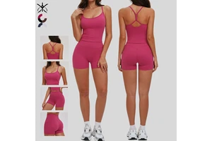 Comfortable Openwork Yoga Set Breathable Fitted Tank Top Versatile Fitness Wear High-Waisted Shorts Solid Lightweight Quick-Dry