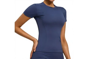 Tight-fitting Short-sleeved Women's Summer Thin Slim Polyester Spandex Quick Dry Moisture Wicking Solid Color Pull-On Fitness